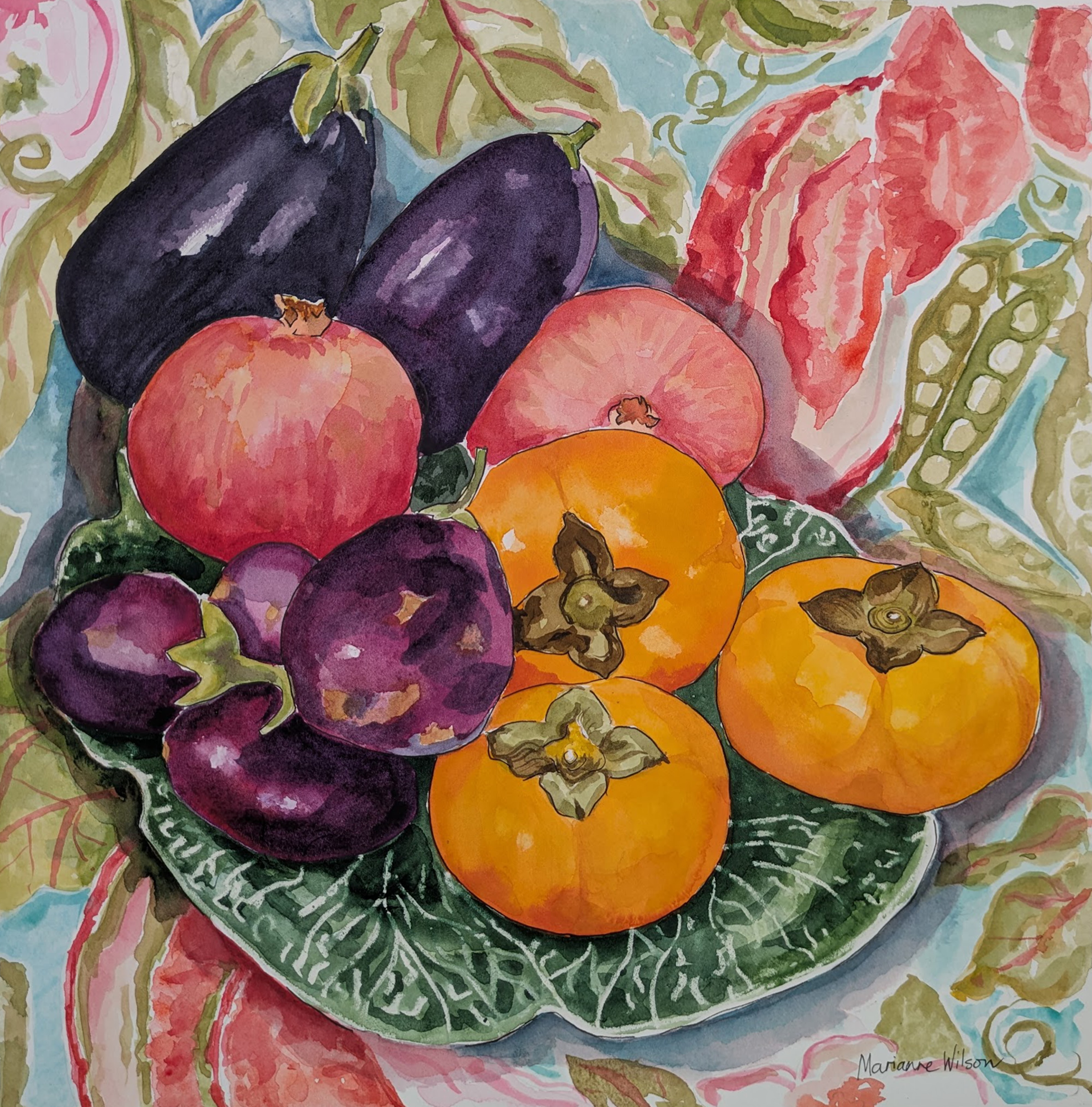 Oxley Market Aubergine, Watercolour on Archers Paper